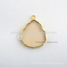 Feito à mão de qualidade fina Champagne Quartz Slice Gemstone Bezel Station Micron Gold Plated Sterling Silver Bezel Charm